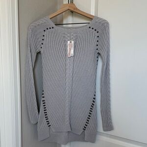 Philosophy Light Gray Sweater Tunic with Gunmetal Grommet Details 🩶